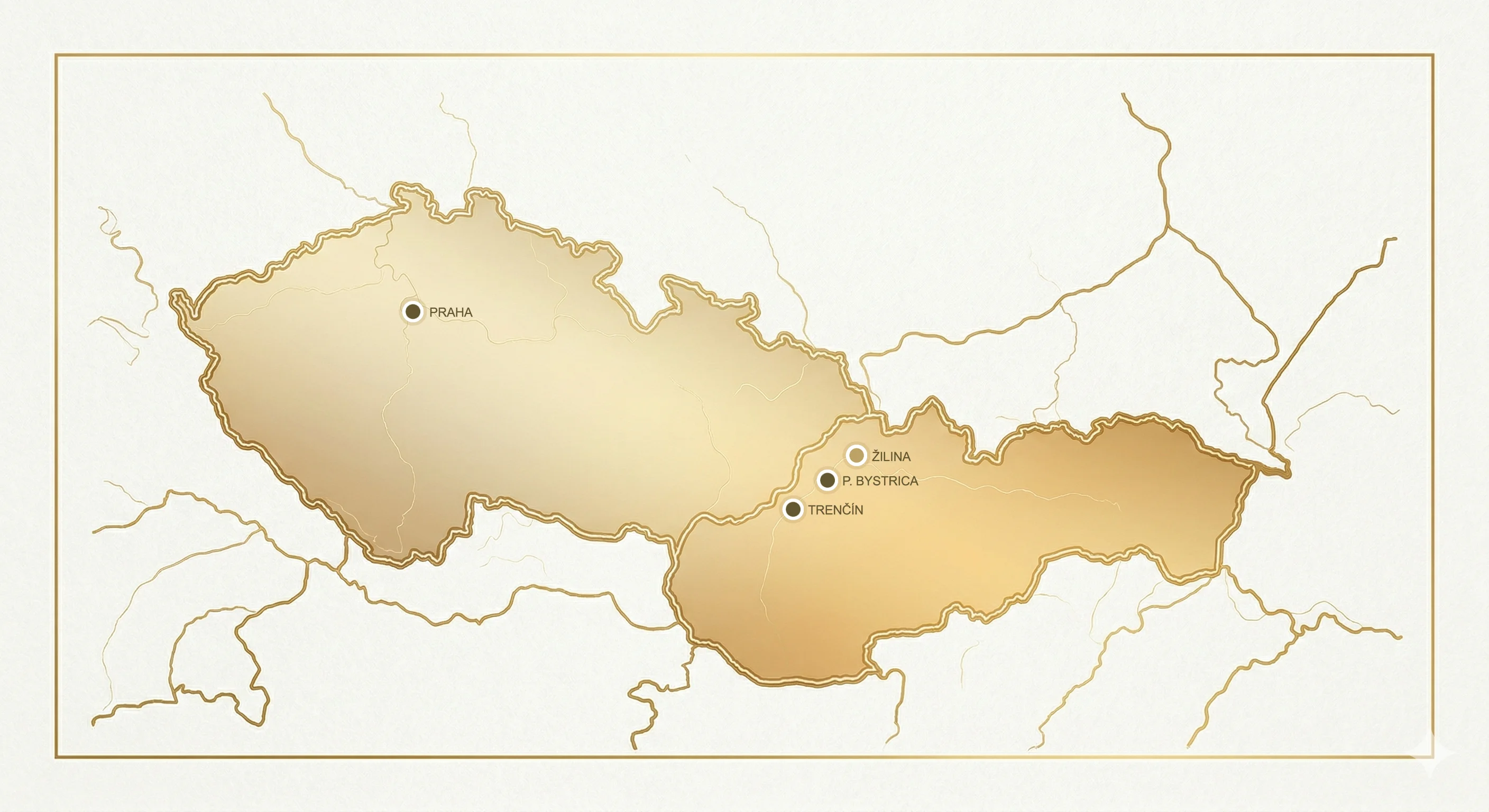 Mapa vyškolených masériek lymfoshaping by AK — Žilina (hlavné štúdio Pure Bliss) a Považská Bystrica (Scarlett)